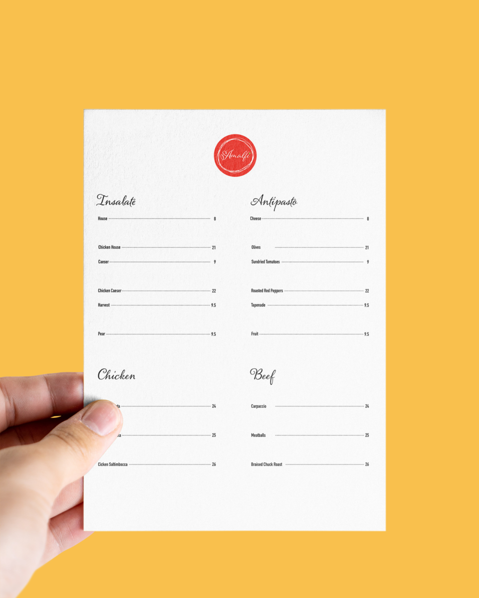 Amalfi Menu in Hand Mockup